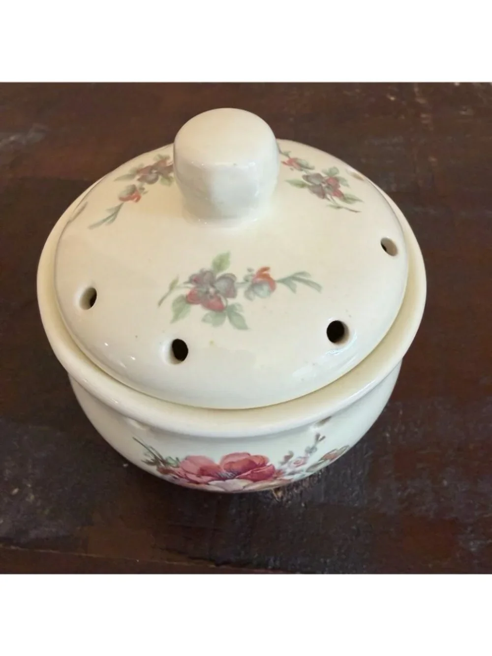 Vintage Athena California Floral Potpourri Bowl Vented Lid Cottagecore Decor